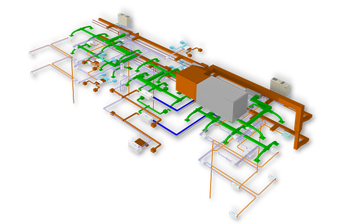 3D model, který obsahuje cenné informace o specifikacích budovy, jako jsou například rozměry budovy, elektroinstalace a potrubní rozvod